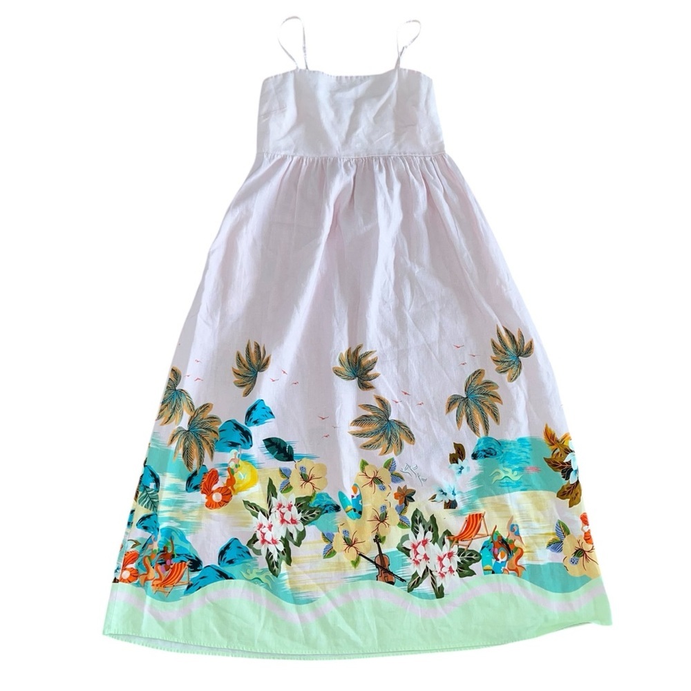 Le Ragazze Linen Blend Maxi Dress Sundress Pink Palm Tree Beach Print Size L - Picture 8 of 14
